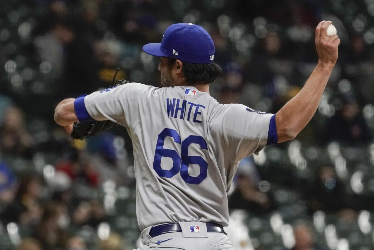 Dodgers reliever Mitch White delivers a pitch.