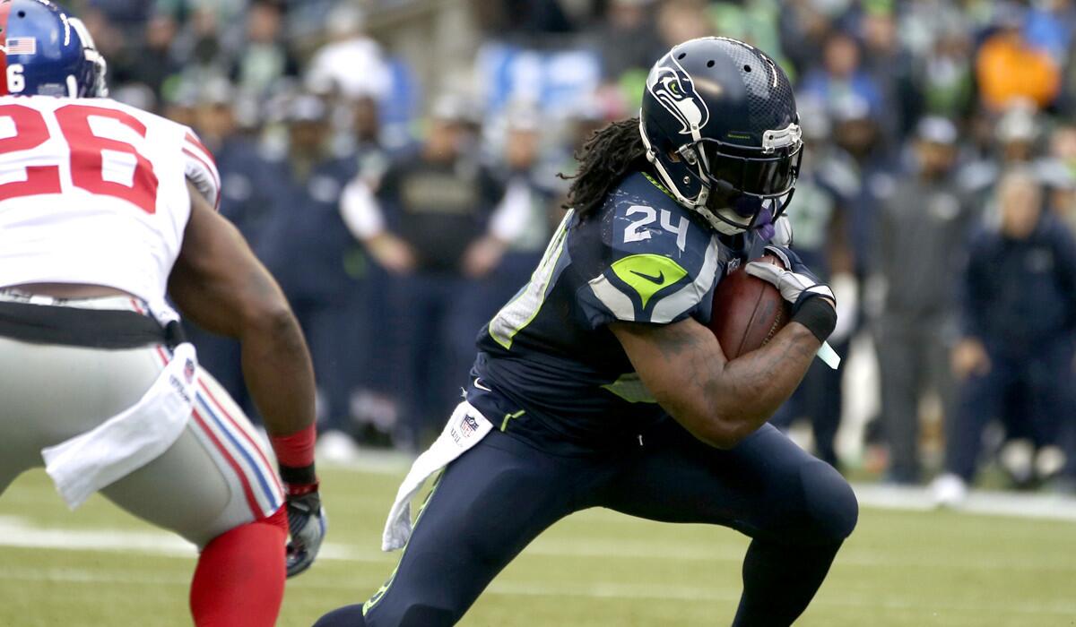 Seahawks running back Marshawn Lynch ran for a season-high 140 yards and four touchdowns in a 38-17 victory over the Giants last weekend.