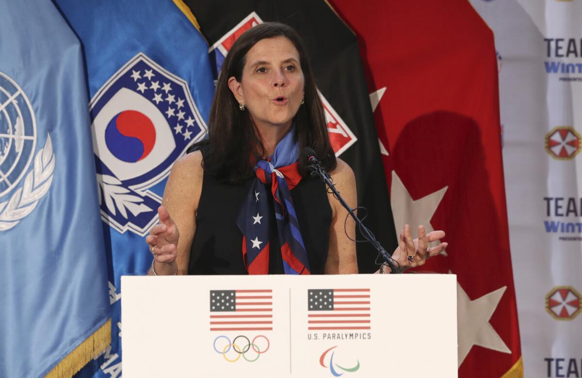U.S. Olympic Committee chief marketing officer Lisa Baird speaks in 2017.