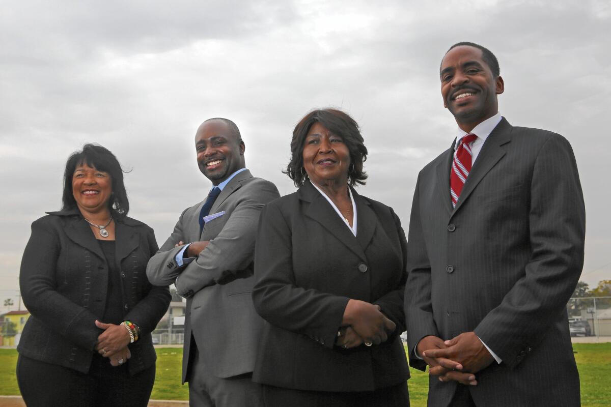 Forescee Hogan-Rowles, left, Marqueece Harris-Dawson, Bobbie Jean Anderson and Robert Cole are running for the 8th District L.A. City Council seat.