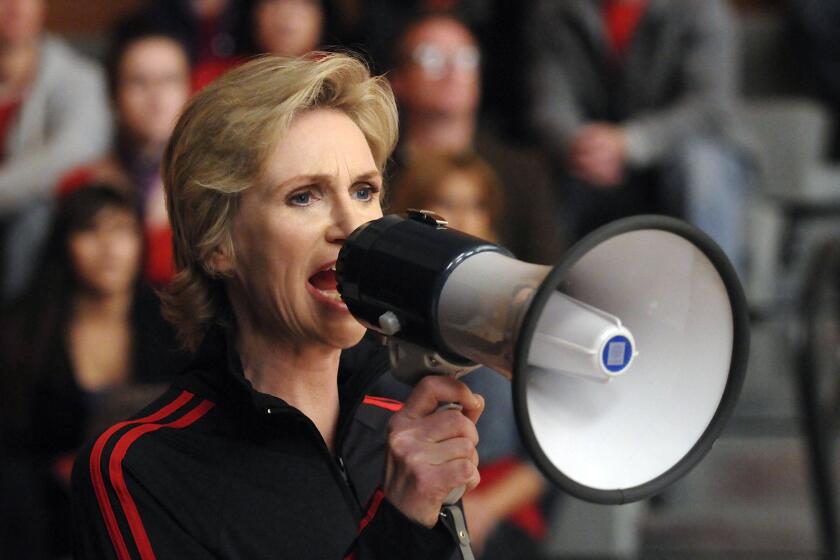 GLEE: Sue (Jane Lynch) directs the Cheerios! squad in "The Power of Madonna" episode of GLEE airing Tuesday, April 20 (9:00–10:00 PM ET/PT) on FOX. ©2010 Fox Broadcasting Co. Cr: Michael Yarish/FOX