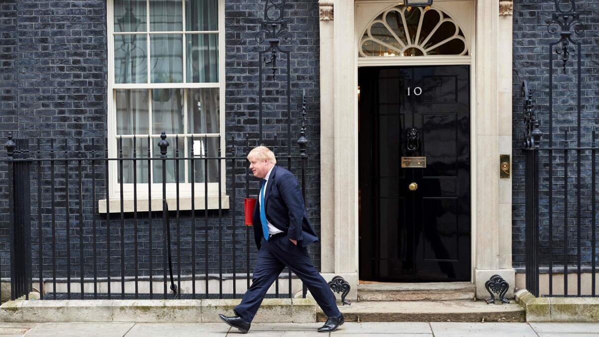 Conservative leader Boris Johnson leaves 10 Downing Street on April 10, 2018. Johnson is favorite to replace Theresa May as party leader and prime minister when she leaves office June 7.