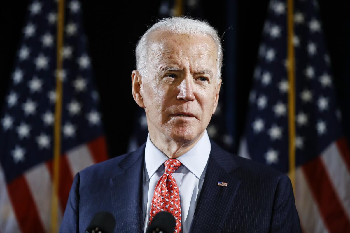 Joe Biden, shown March 12, reached out to Bernie Sanders' young supporters on Tuesday.