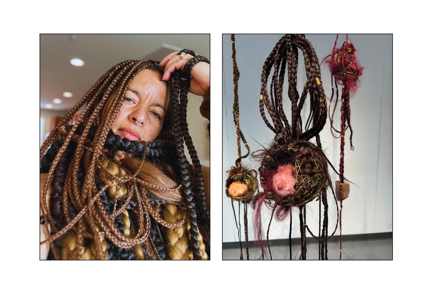 portrait of a beautiful black girl, warrior, red braided hair, h 