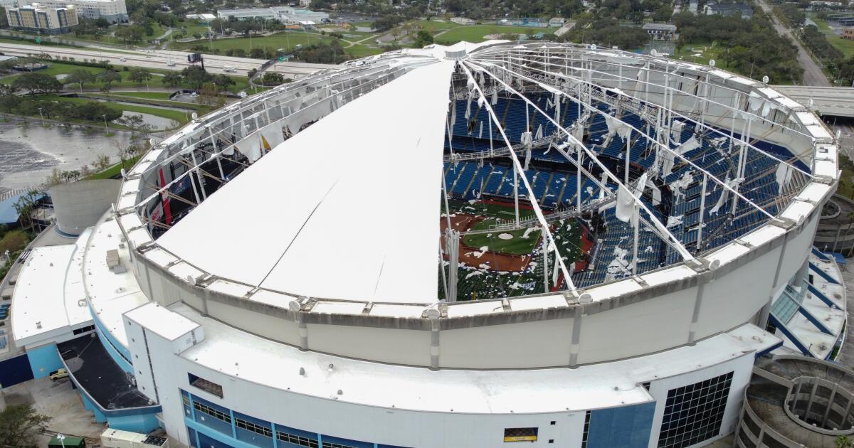 Hurricane Milton rips off the roof of Tropicana Field as 120 mph winds lash Florida