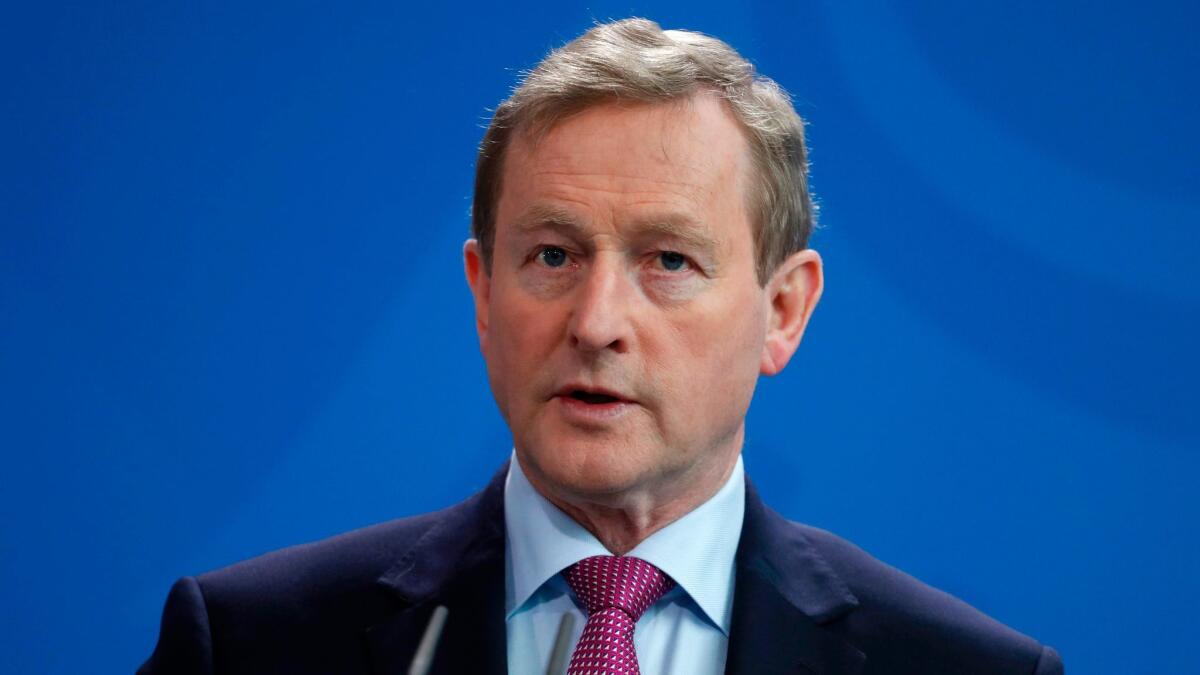 Irish Prime Minister Enda Kenny speaks during a news conference after a meeting at the Chancellery in Berlin this month.