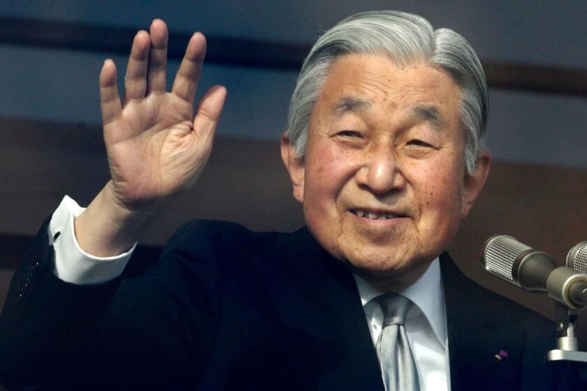 Mandatory Credit: Photo by KIMIMASA MAYAMA/EPA-EFE/REX (10219382a) (FILE)A file photo dated 23 December 2016 shows Japan's Emperor Akihito waves to well-wishers after delivering his speech marking his 85th birthday, last his birthday on the throne, at the Imperial Palace in Tokyo, Japan. Emperor Akihito will abdicate on 30 April 2019 and his son Crown Prince Naruhito will succeed on 01 May 2019. It will be the first abdication by Japanese emperor in about two centuries. Japan's Emperor Akihito, Tokyo - 23 Dec 2016 ** Usable by LA, CT and MoD ONLY **