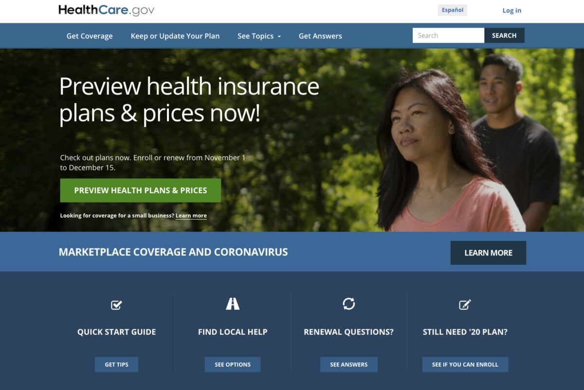 The website for HealthCare.gov.