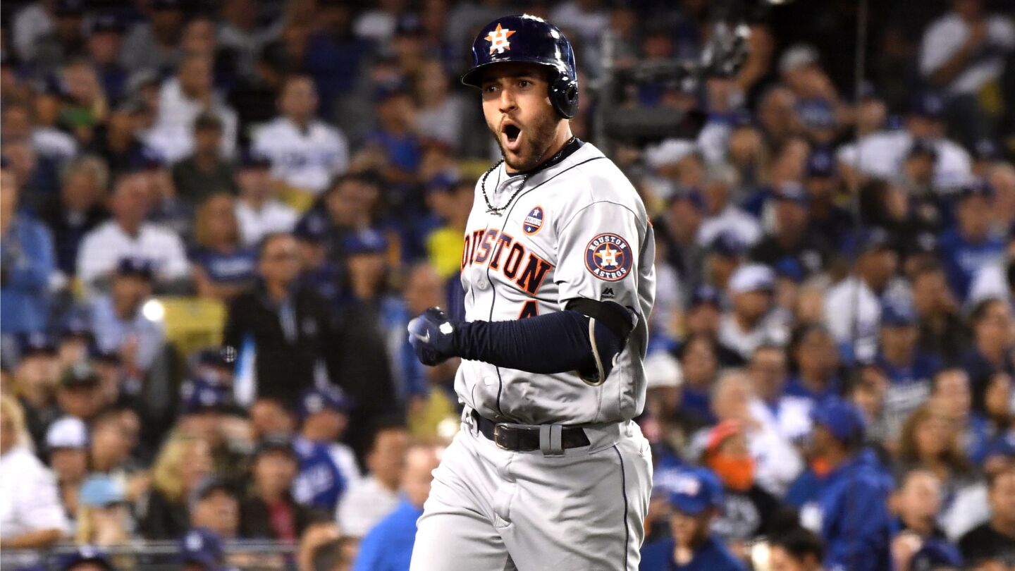 Astros George Springer celebrates his solo home run in the 3rd inning.