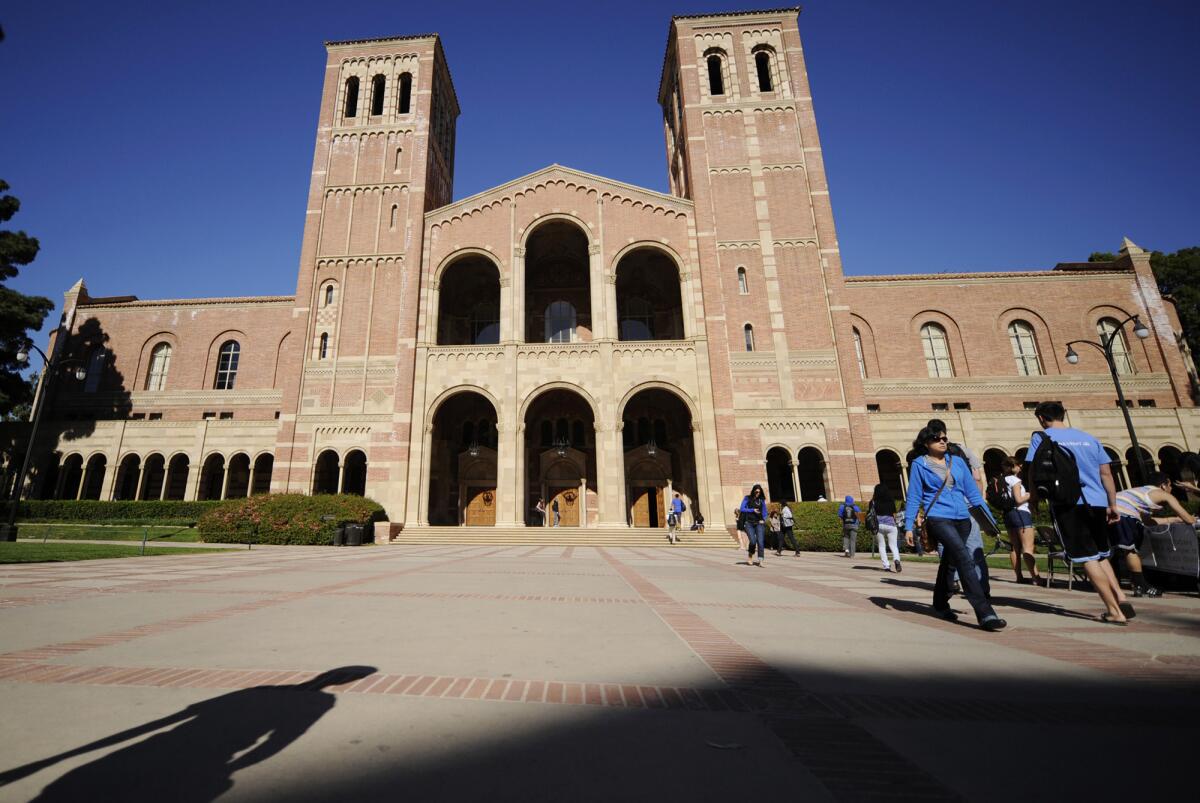 Students walk on the UCLA campus.