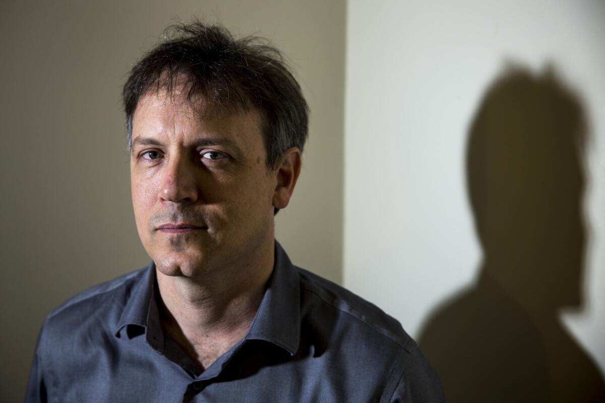 Documentary film director Brian Knappenberger in his downtown Los Angeles production office in advance of his new film, "The Internet's Own Boy: The Story of Aaron Swartz."