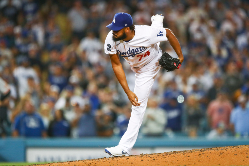 The Dodgers' Kenley Jansen pitches in the ninth inning against the San Francisco Giants on June 28, 2021.