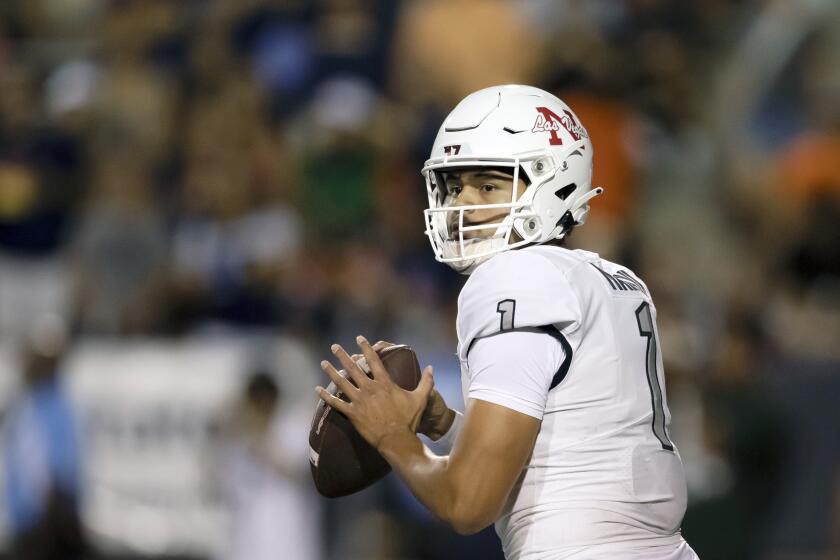 USC transfer quarterback Jayden Maiava sets up to pass while playing for UNLV last season.