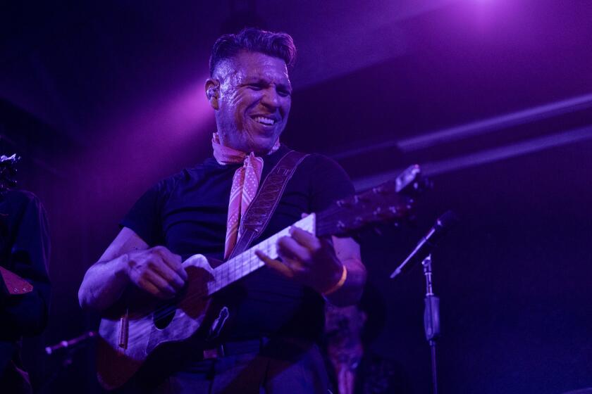 Los Angeles, CA - August 02: LA-based band Las Cafeteras album release show at the Paramount in Los Angeles, CA on Friday, Aug. 2, 2024. (Zoe Cranfill / Los Angeles Times)