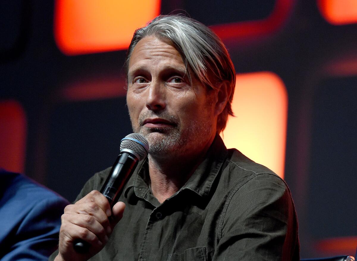 Mads Mikkelsen talks about his character Gal Erso at Star Wars Celebration in London. (Ben A. Pruchnie / Getty Images)