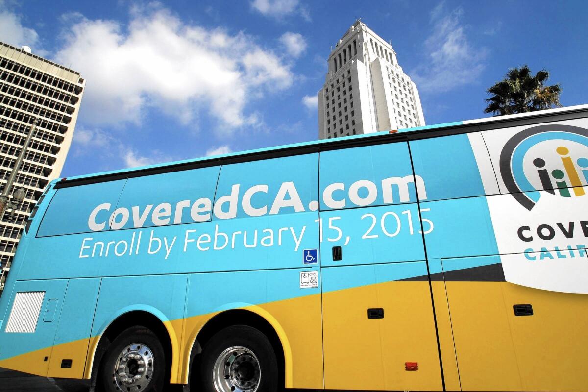A Covered California bus publicizes the Feb. 15 deadline for open enrollment. The state hopes to have 1.7 million signed up before the deadline.