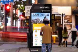 Pictured above is a rendering of the wayfinding kiosks San Diego may soon place in 50 downtown locations.