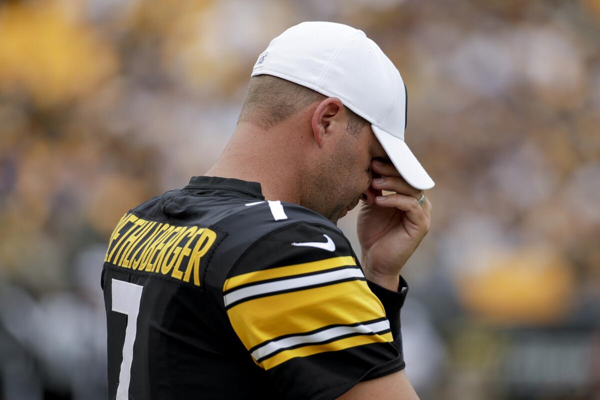 Steelers quarterback Ben Roethlisberger stands on the sideline during the second half of his team's loss to the Seattle Seahawks on Sunday in Pittsburgh.