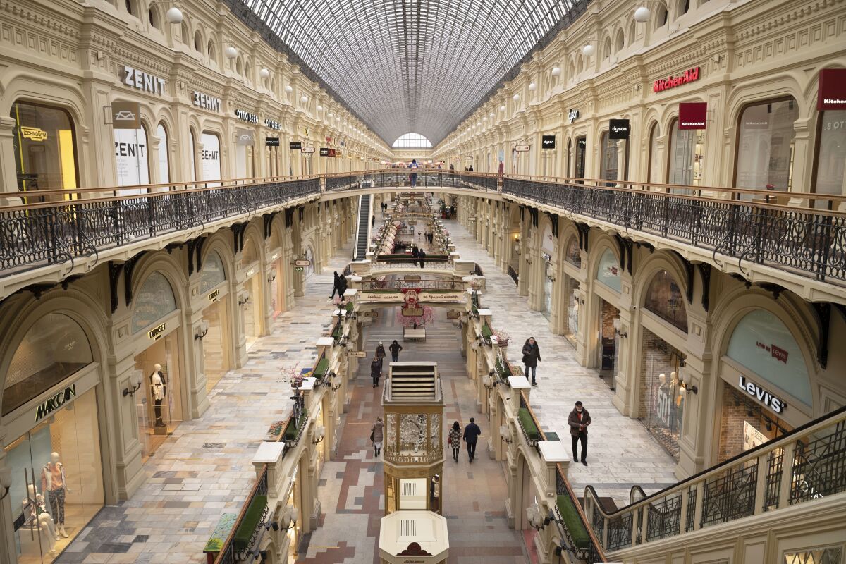 Moscow department store nearly empty of shoppers