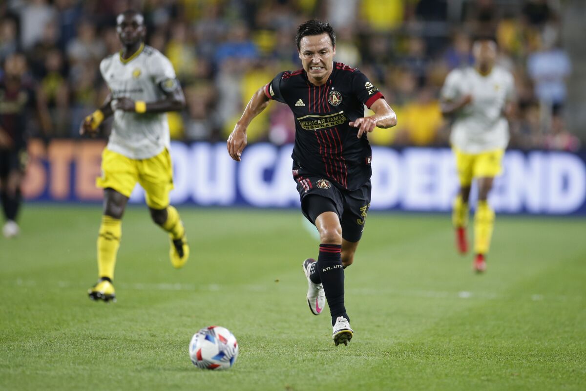 Atlanta United's Erick Torres plays against the Columbus Crew