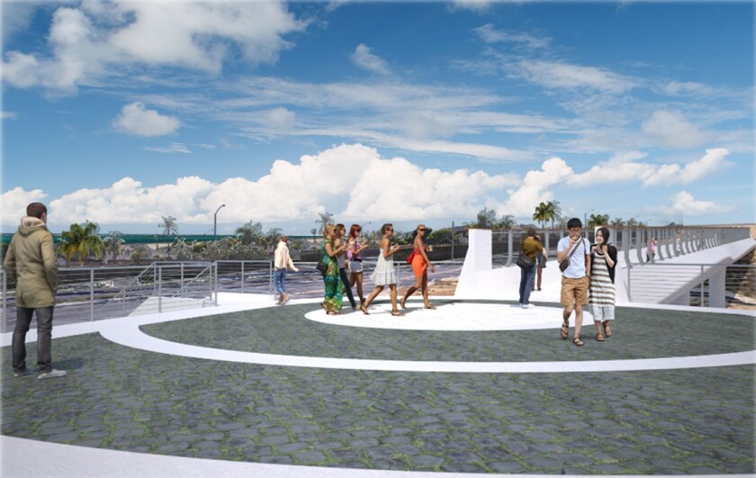 This rendering shows the proposed pedestrian bridge from Sunset View Park.