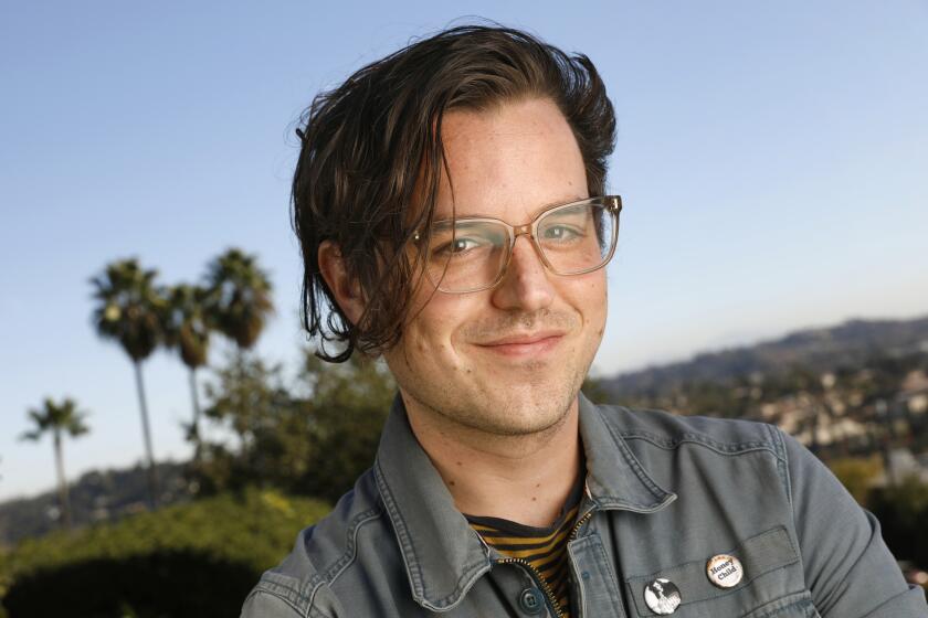 Los Angeles, California-Dec. 21, 2020- Andy Siara, screenwriter of the romantic comedy "Palm Springs," starring Andy Samberg, writes about his project "Palm Springs." Photographed at his home in Los Angeles, California on Dec. 21, 2020. (Carolyn Cole / Los Angeles Times)