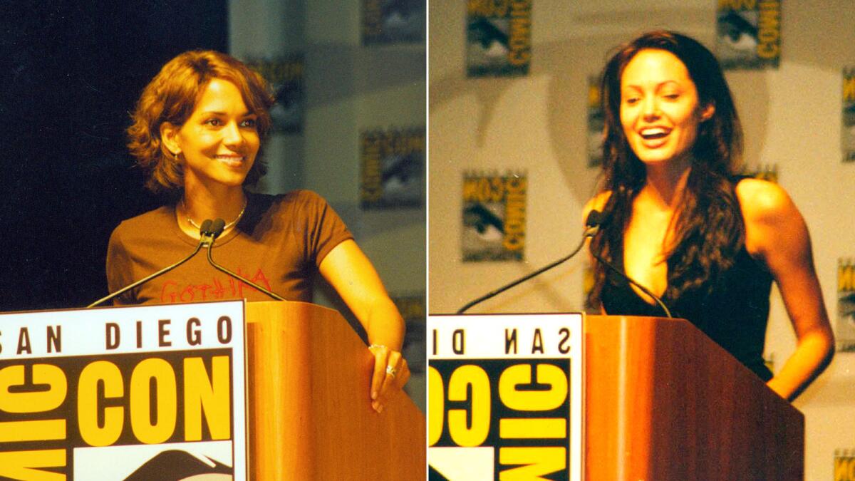 Academy Award winners Halle Berry, left, and Angelina Jolie attend Comic-Con in 2003.