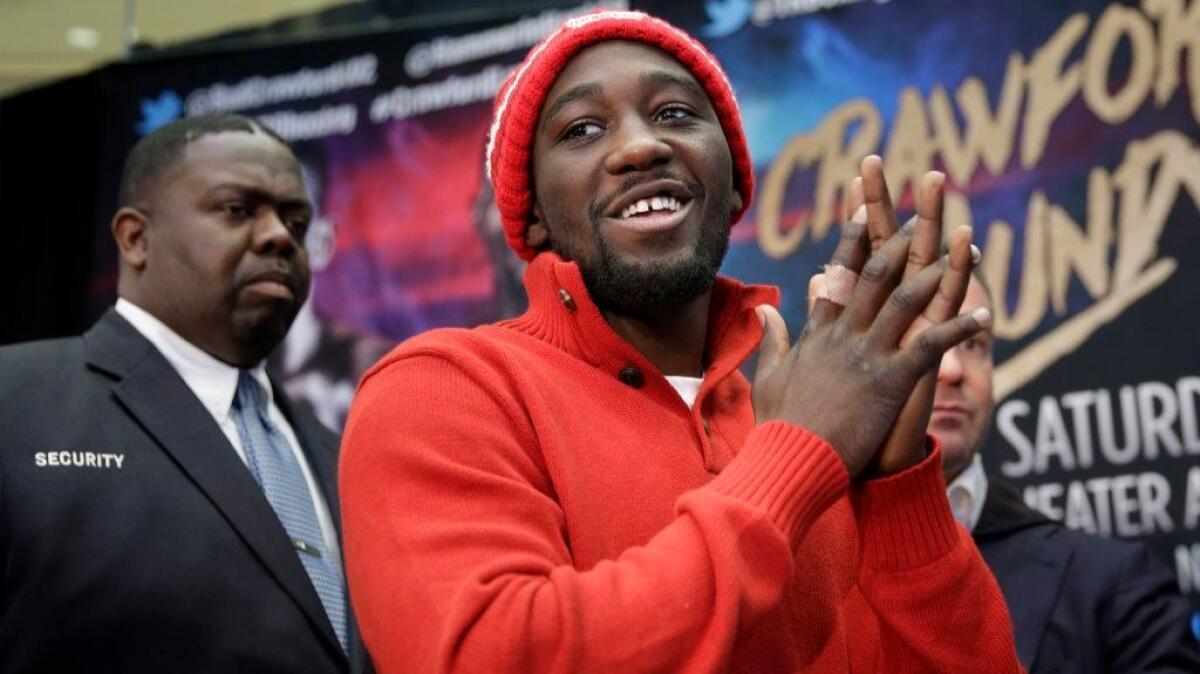 Boxer Terence Crawford smiles during a news conference in New York on Jan. 12.