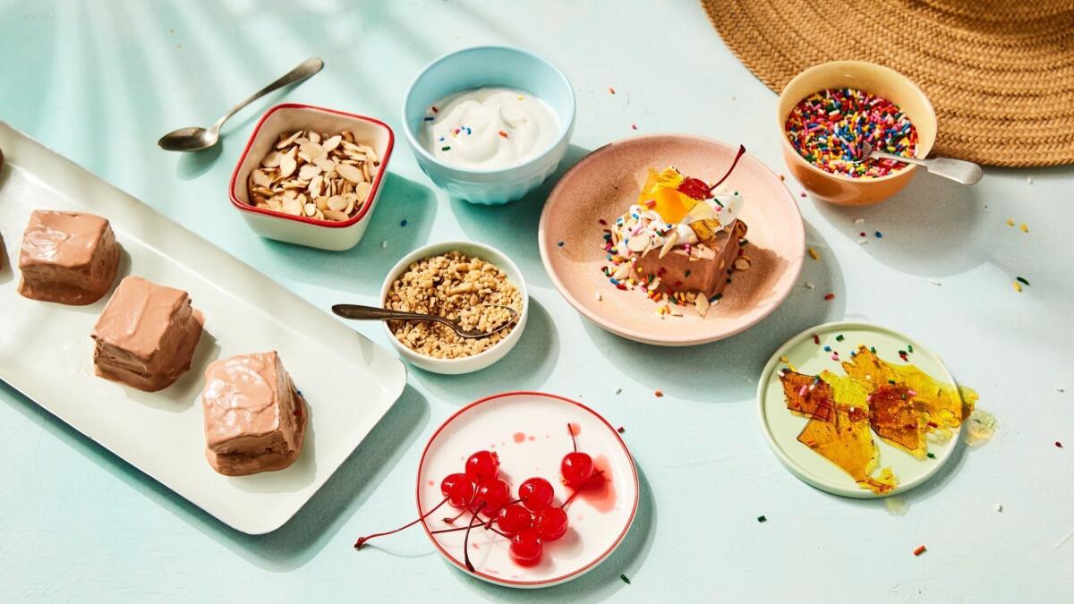 Set up an ice cream sundae bar with chocolate semifreddo. It tastes best when it's softened and even a little melted.