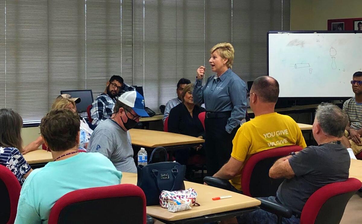 Brenda Emrick leads a disaster preparedness class for Project Independence clients.