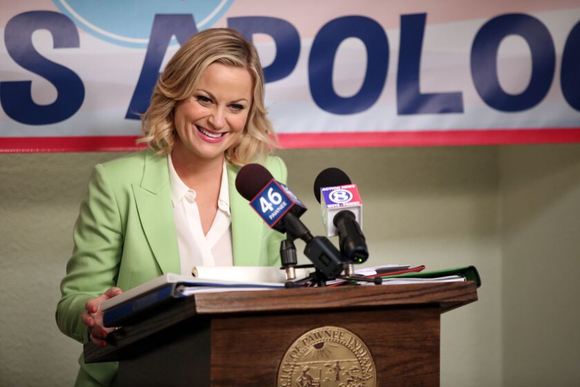 Amy Poehler as Leslie Knope, a character on NBC's "Parks and Recreation," which ended in 2015.