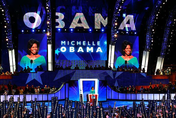 Michelle Obama, the wife of presumed Democratic presidential nominee Barack Obama, addresses delegates at the Democratic National Convention in Denver.