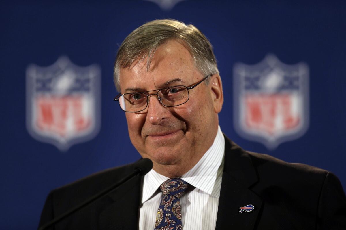 Terry Pegula speaks to NFL owners in New York on Oct. 8, after getting their approval to purchase the Buffalo Bills.