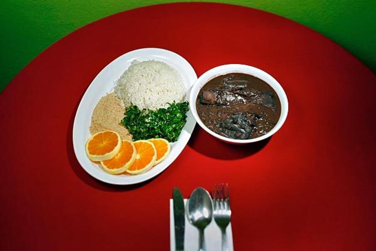 Feijoada, black bean stew with beef and pork. Rio Brazil