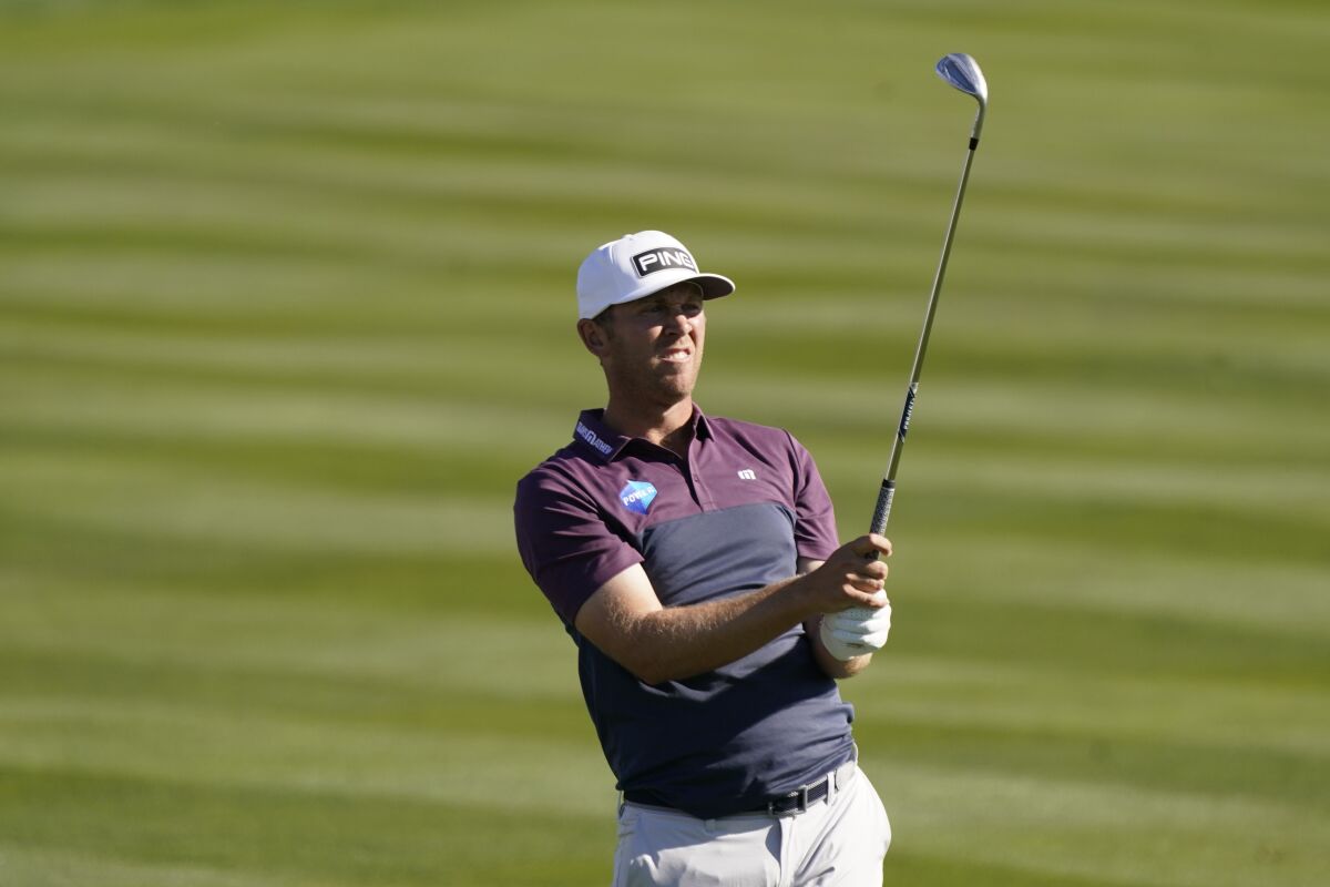 Seamus Power follows his approach shot on No. 18 during the second round of the AT&T Pebble Beach Pro-Am on Feb. 4, 2022.