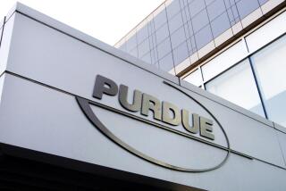 FILE - This Tuesday, May 8, 2007, file photo shows the Purdue Pharma logo at its offices in Stamford, Conn. Purdue Pharma, the company that makes OxyContin, the powerful prescription painkiller that experts say helped touch off an opioid epidemic, will plead guilty to three federal criminal charges as part of a settlement of over $8 billion, Justice Department officials told The Associated Press. (AP Photo/Douglas Healey, File)