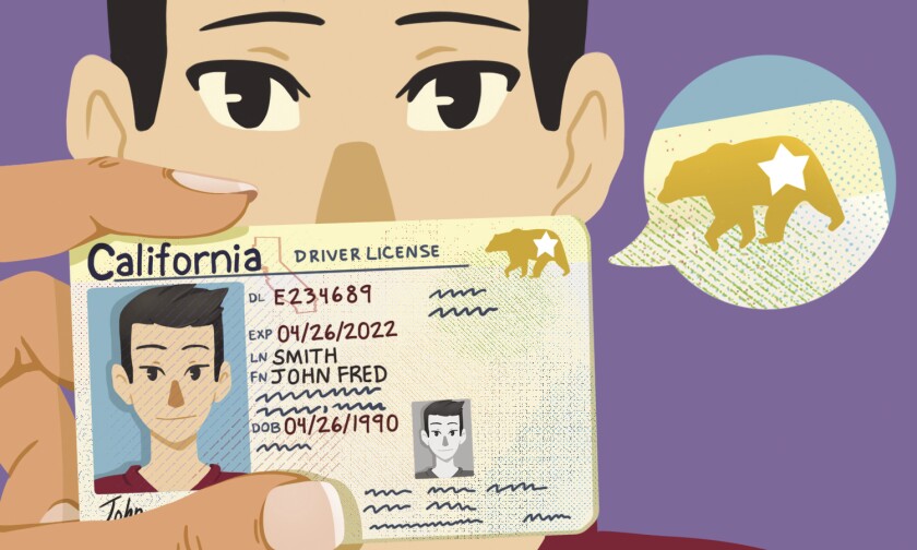 California driver's licenses with Real ID have a bear and star in their upper right corners.