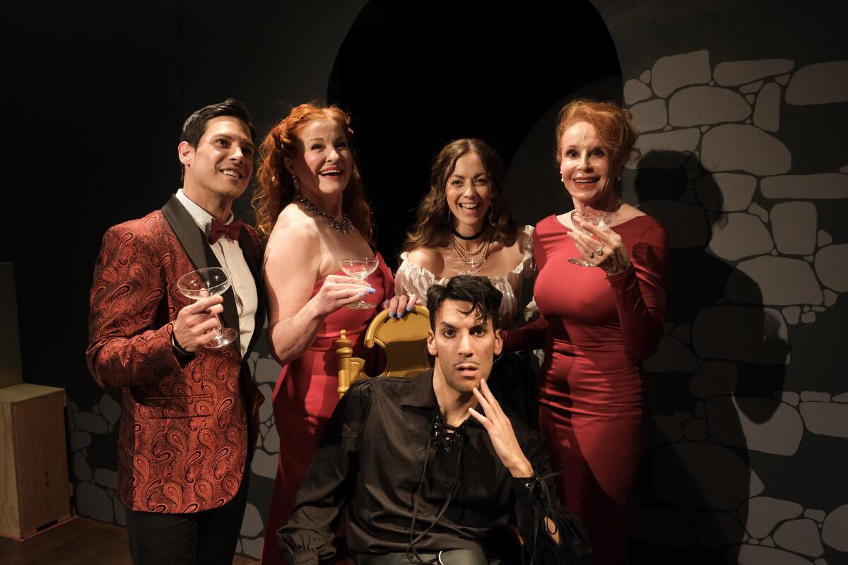 Adam Daniel, Christine Hewitt, Alex Guzman, foreground, Lynnia Shanley and Jill Drexler in "I Hate Hamlet"
