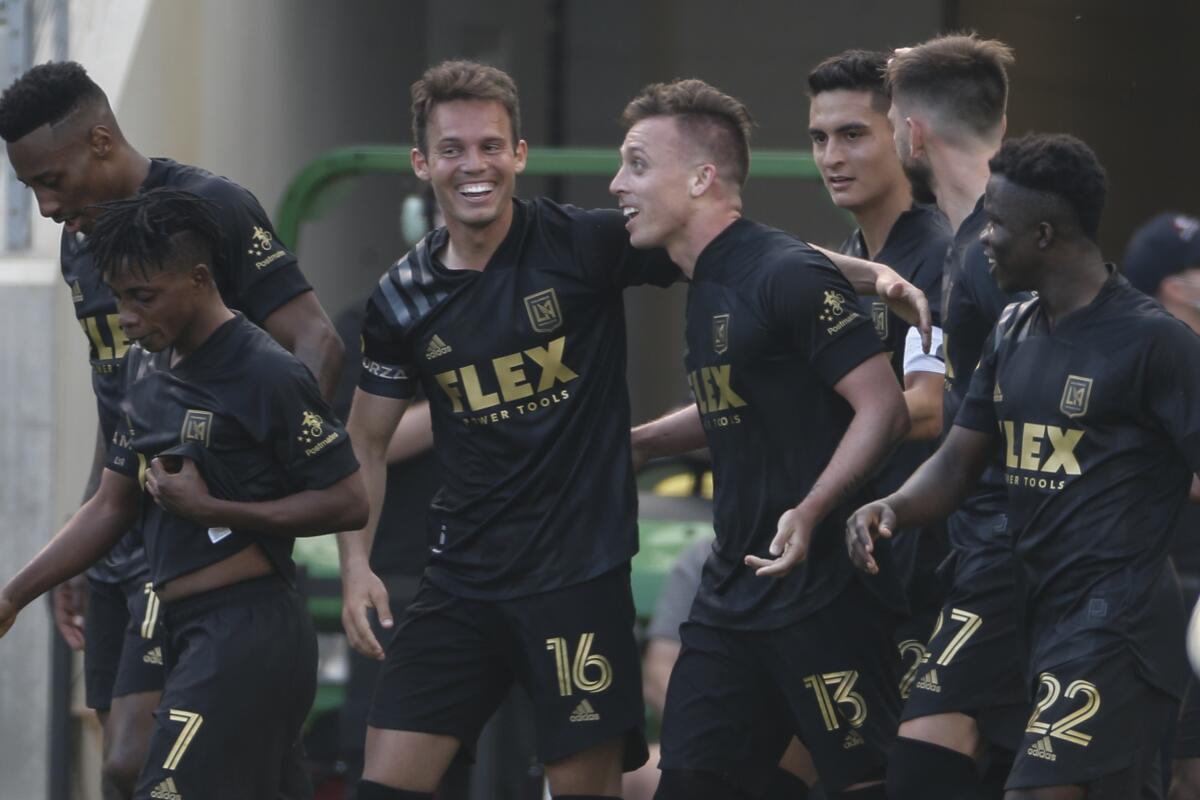 Los Angeles FC midfielder Corey Baird (13) celebrates