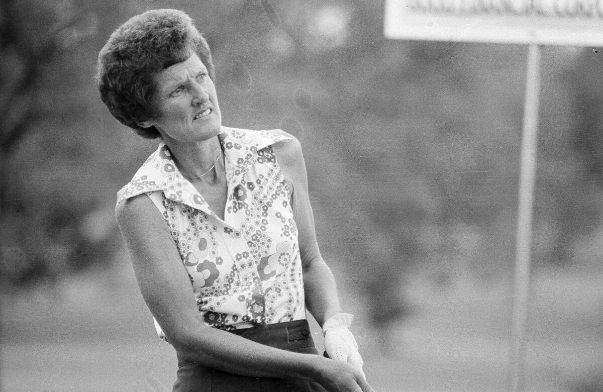Kathy Whitworth watches her drive during a tournament in 1978.