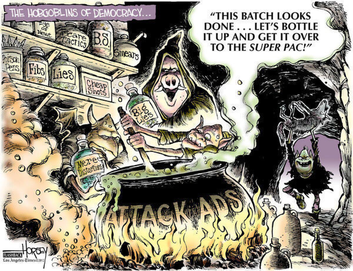 This updated Horsey cartoon anticipates the role attack ads and "super PACs" will play in the 2012 election.