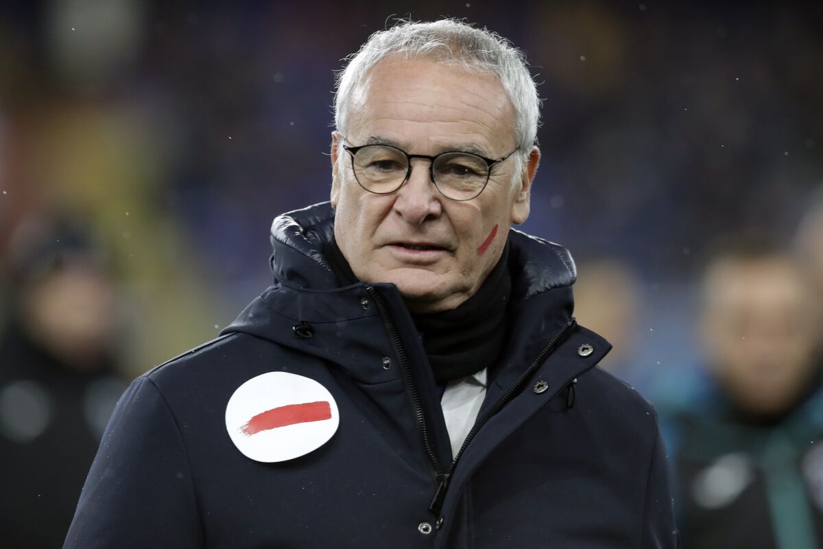 FILE - In this Sunday, Nov. 24, 2019 file photo, Sampdoria's head coach Claudio Ranieri looks on during their Serie A soccer match against Udinese at the Luigi Ferraris Stadium in Genoa, Italy. Ranieri is back in the English Premier League after being hired by Watford on Monday, Oct. 4, 2021. The 69-year-old Italian replaces Xisco Munoz, who was fired on Sunday after 10 months in charge. (AP Photo/Luca Bruno, file)
