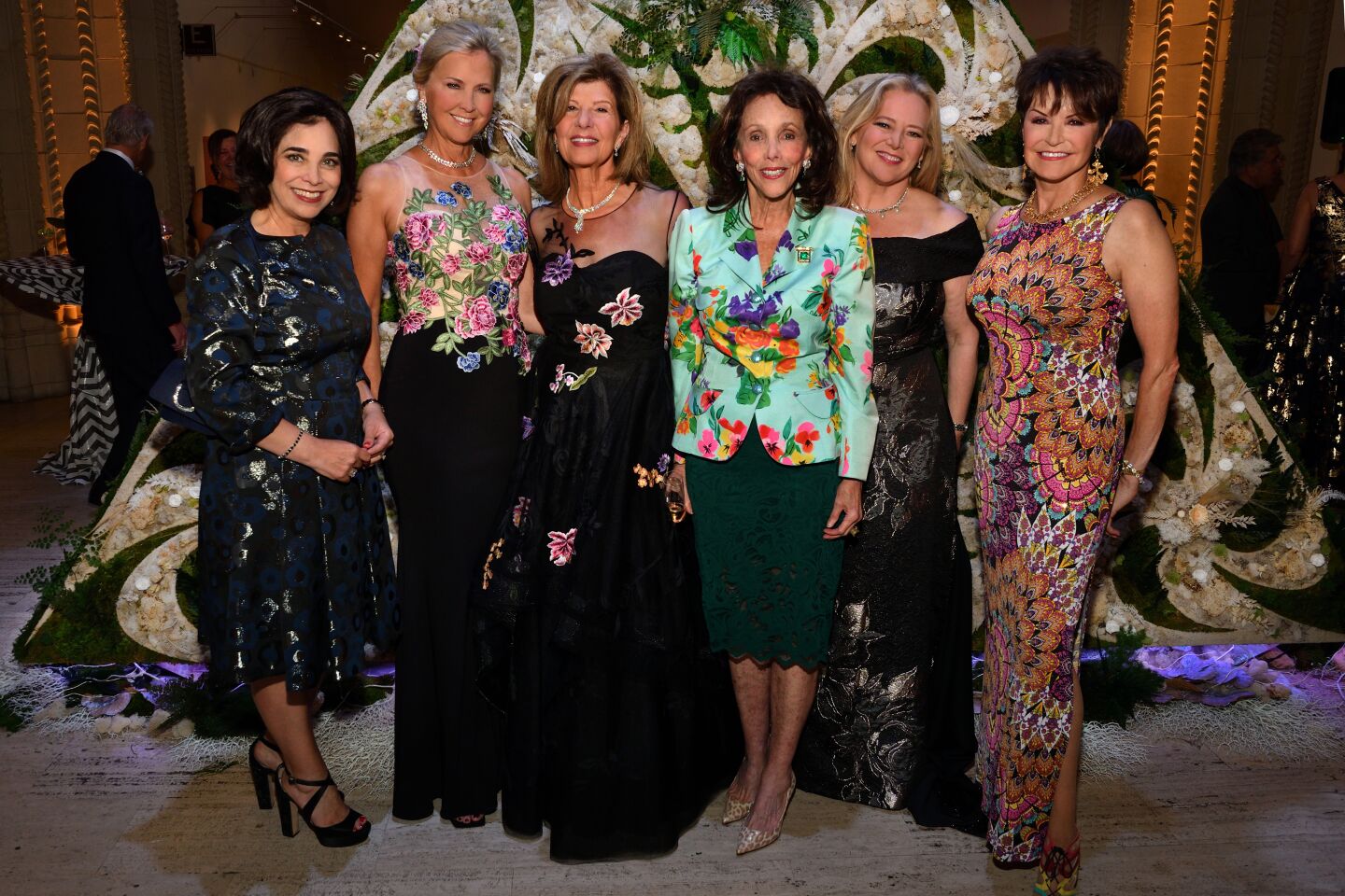 San Diego Museum of Art Executive Director and CEO Roxana Velasquez (left) gathers with Premiere Dinner chairwomen Micki Olin, Demi Rogozienski, Toni Bloomberg, Tatiana Dotson and Arlene Esgate.
