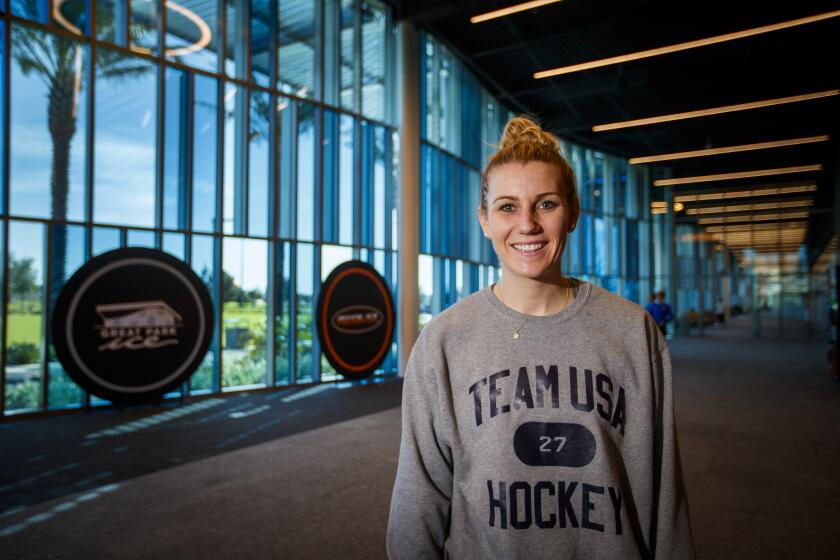 IRVINE, CALIF. -- WEDNESDAY, JANUARY 29, 2020: U.S. Women's hockey forward Annie Pankowski, from Laguna Hills, is photographed after practicing with the team as they start training camp at Great Park Ice in Irvine, Calif., on Jan. 29, 2020. (Allen J. Schaben / Los Angeles Times)