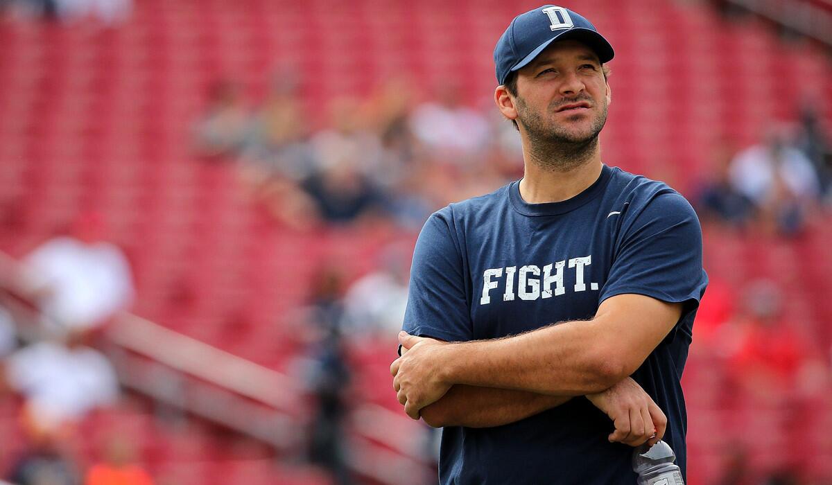Dallas Cowboys quarterback Tony Romo looks on during a game against the Tampa Bay Buccaneers last Sunday.