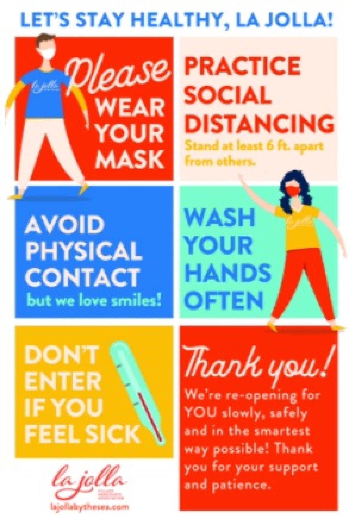 In response to the COVID-19 pandemic, the La Jolla Village Merchants Association gave posters to local retailers.
