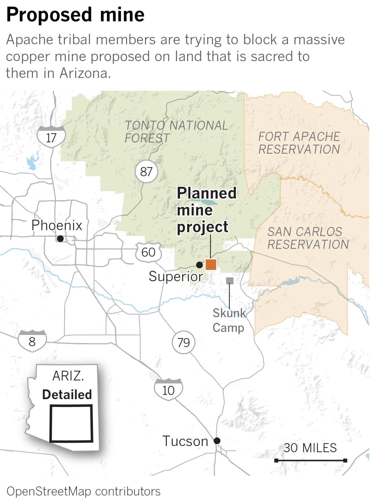 Locator of proposed copper mine in Arizona