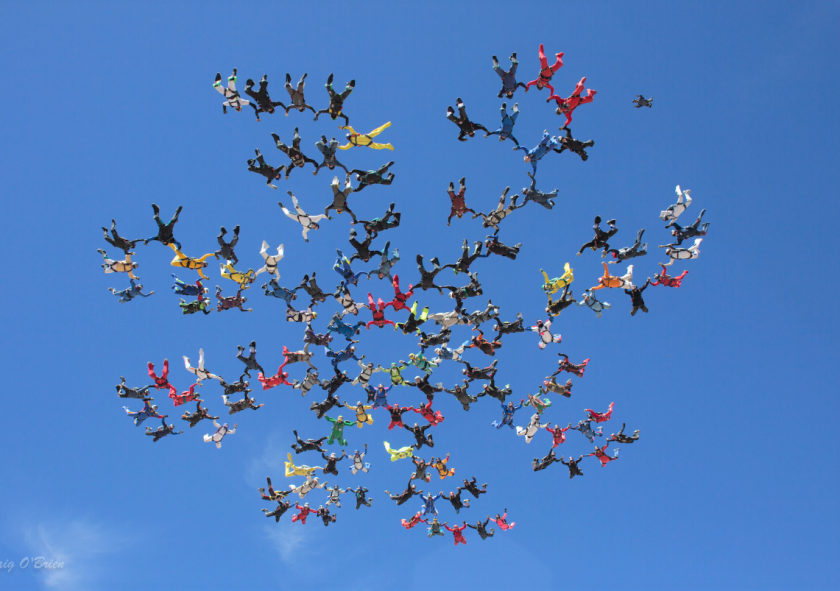 A formation like this will be attempted in April by 100 skydivers over age 60.