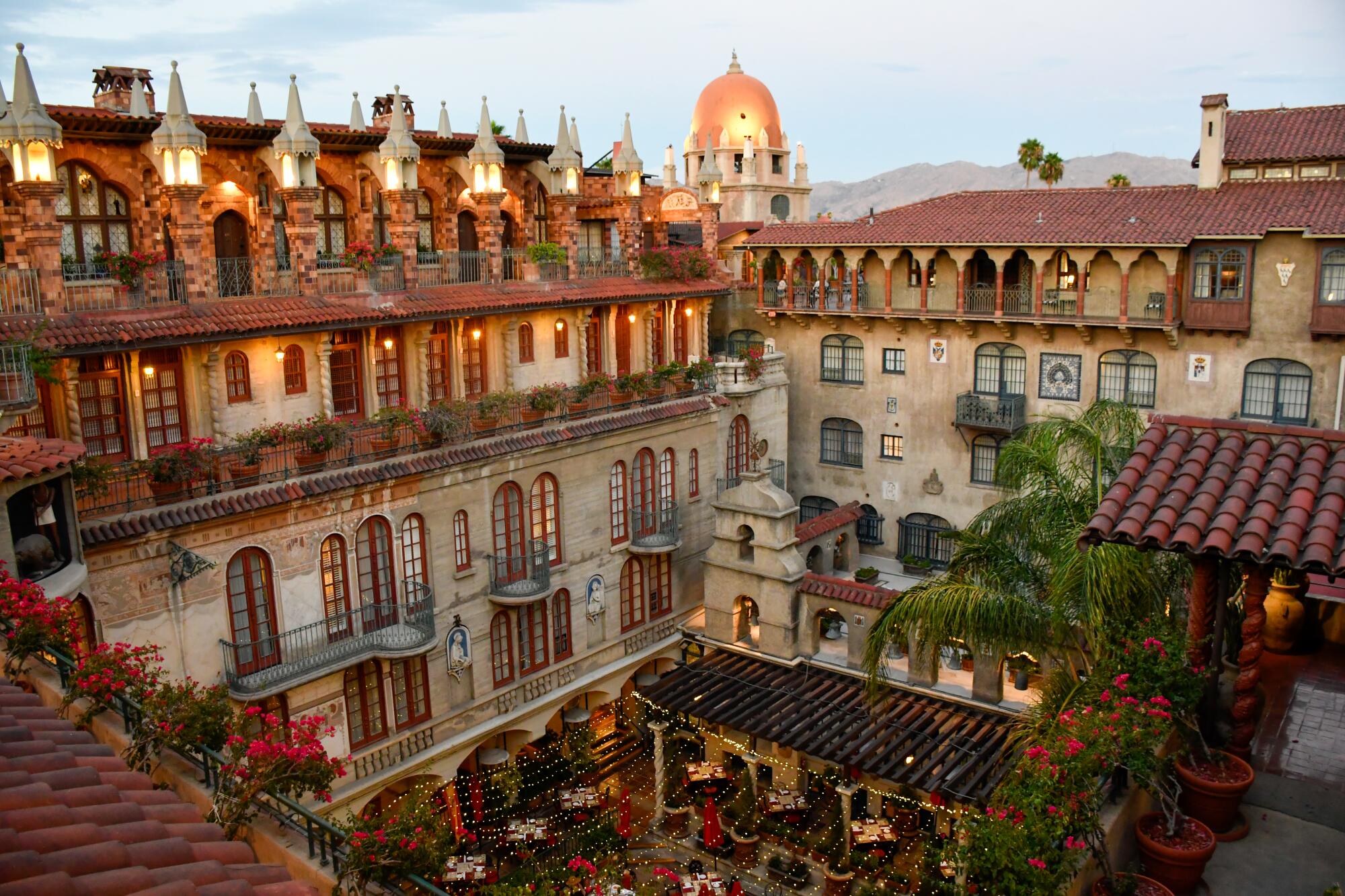 Festive decorations for the holidays are featured in a courtyard at the Mission Inn in Riverside.