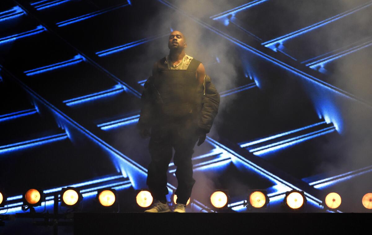Kanye West performs at the Billboard Music Awards at the MGM Grand Garden Arena.